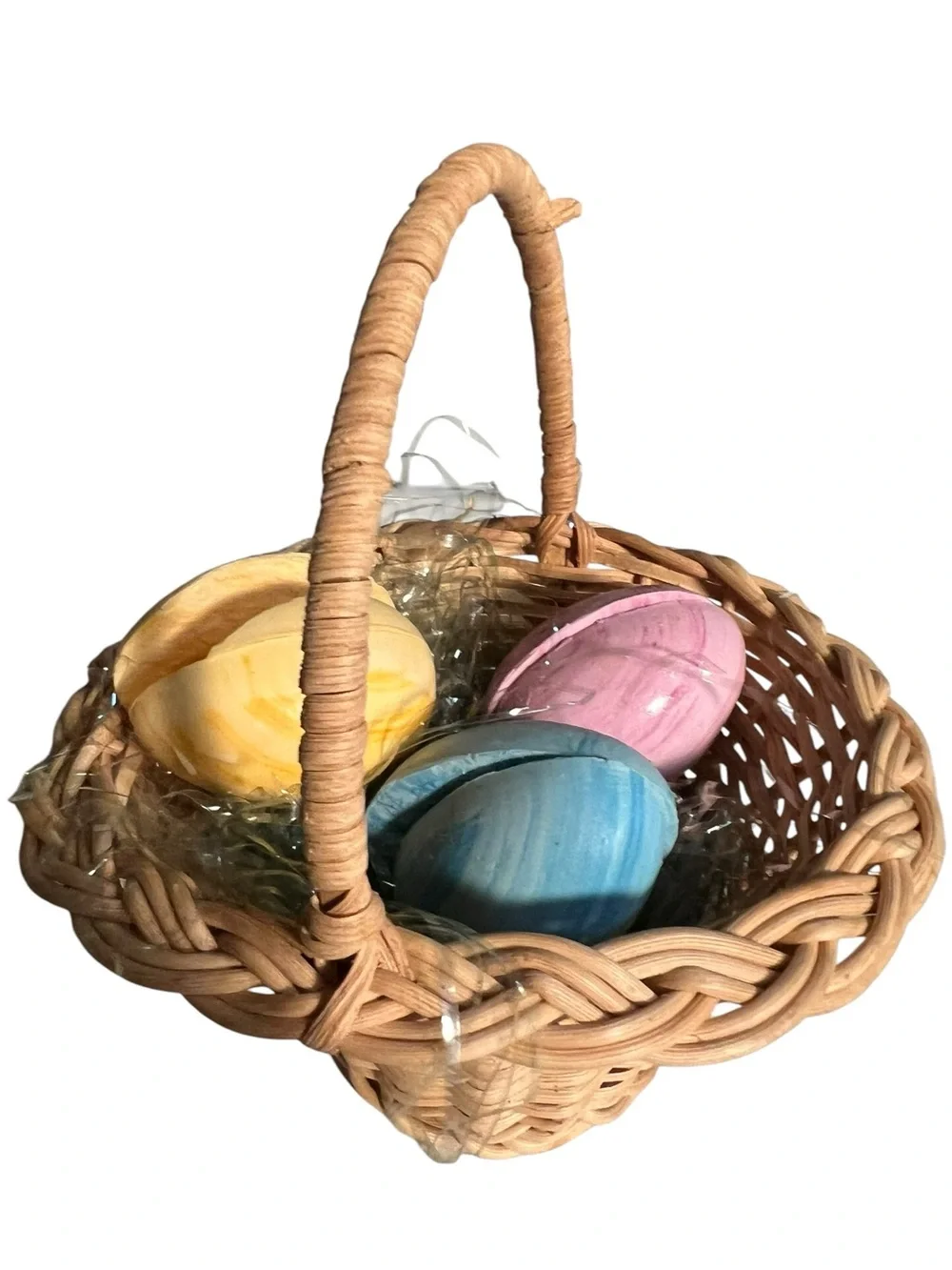Vintage Avon Marbleized Egg Soaps in Basket 3 Fragranced Soaps Wicker Basket